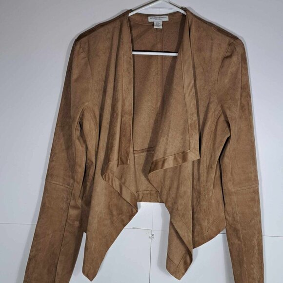 Katherine Barclay Montreal Open Cardigan Women Medium Camel‎ Microsuede - Picture 1 of 9